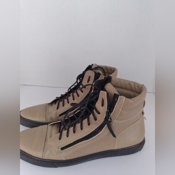 Modern High-Top Sneakers with Side Zippers Beige Leather Urban Casual‎ Shoes main image 4